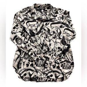 Karl Lagerfeld Paris Women’s Black & White Button-Down Blouse Size L
